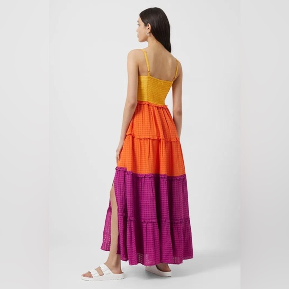 French Connection Adira Birch Tiered Maxi Dress. Size 4. Yellow orange, purple - Picture 2 of 16